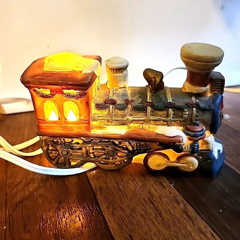 Ceramic Train Engine with Cord Lights 6 Inches Long